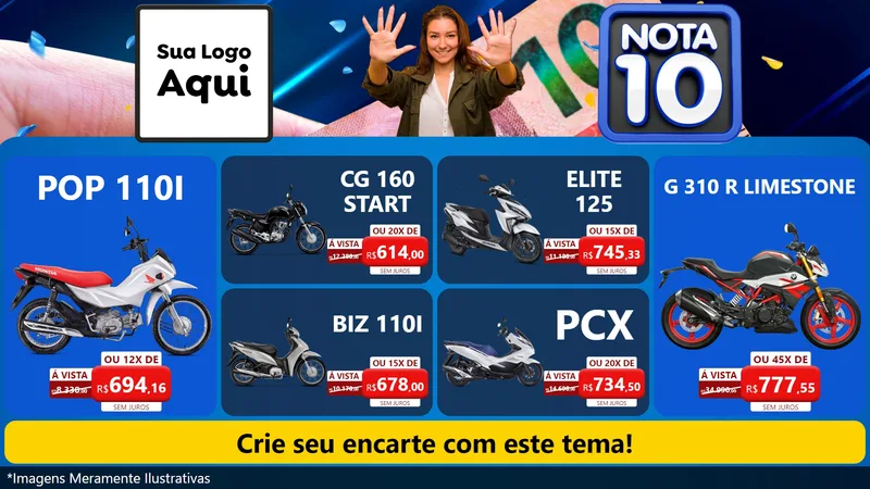 Modelo de TV para TV Horizontal com o tema Nota 10 para Concessionaria de Motos