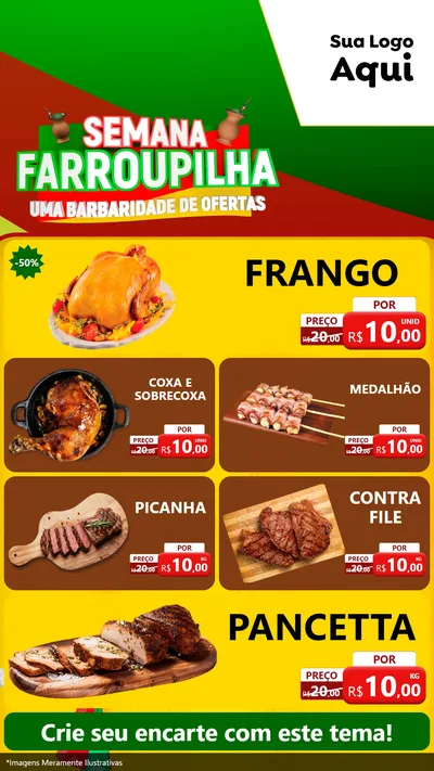 Modelo de TV para TV Vertical com o tema Semana Farroupilha - Uma Barbaridade de Ofertas para Assados