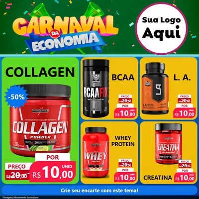 Modelo de Rede Social para Feed Facebook com o tema Carnaval da Economia para Suplementos alimentares