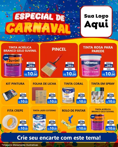 Modelo de Rede Social para Feed Instagram com o tema Especial de Carnaval para Tintas e Ferramentas