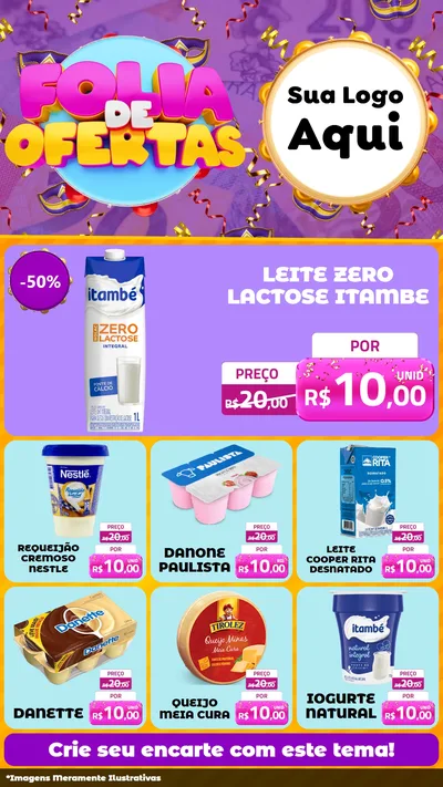 Modelo de Rede Social para Stories com o tema Folia de Ofertas para Frios e Laticínios