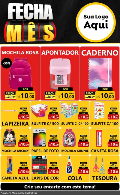 Modelo de Encarte para Encarte Grande com o tema Fecha Mês para Papelaria