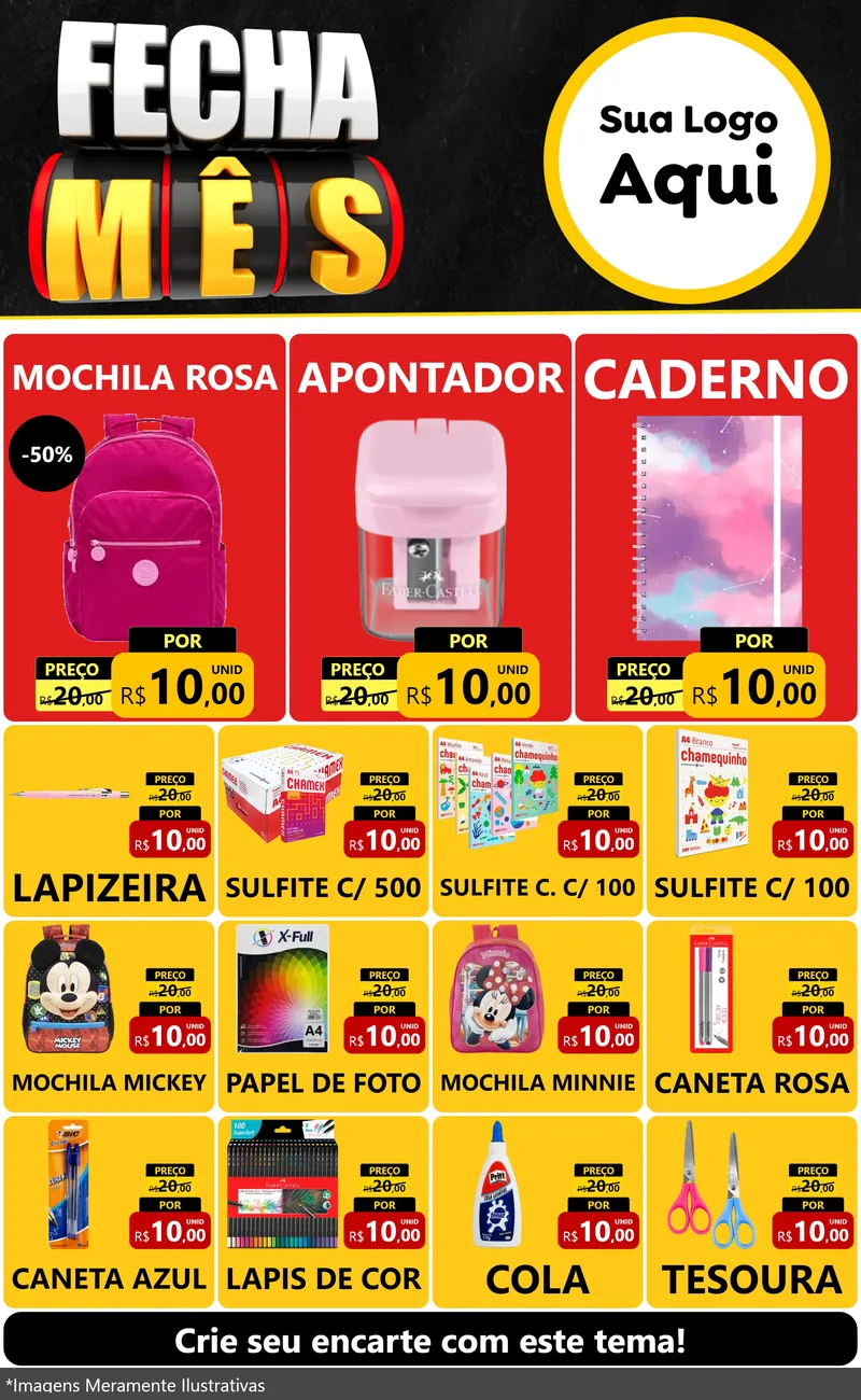 Modelo de Encarte para Encarte Grande com o tema Fecha Mês para Papelaria