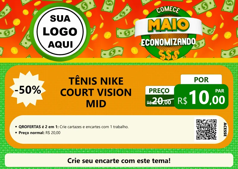 Modelo de Cartaz para Cartaz A4 Horizontal com o tema Comece Maio Economizando para Calçados