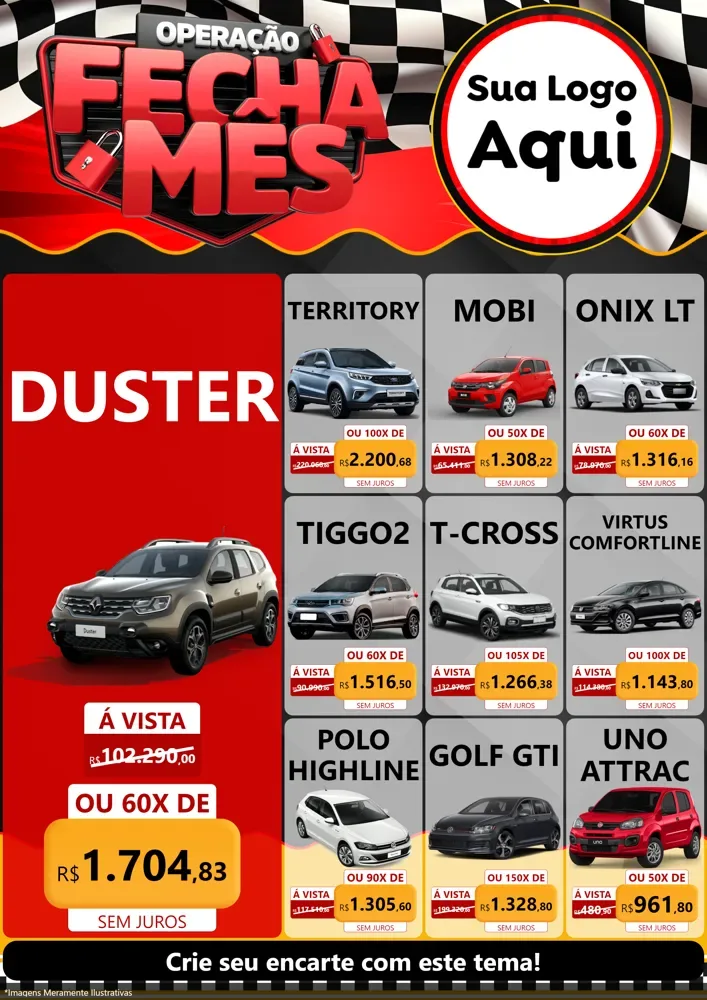 Modelo de Encarte para Encarte A4 Vertical com o tema Operação Fecha Mês - Auto Moto para Concessionaria de Carros