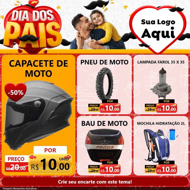 Modelo de Rede Social para Feed Facebook com o tema Dia dos Pais para Moto peças