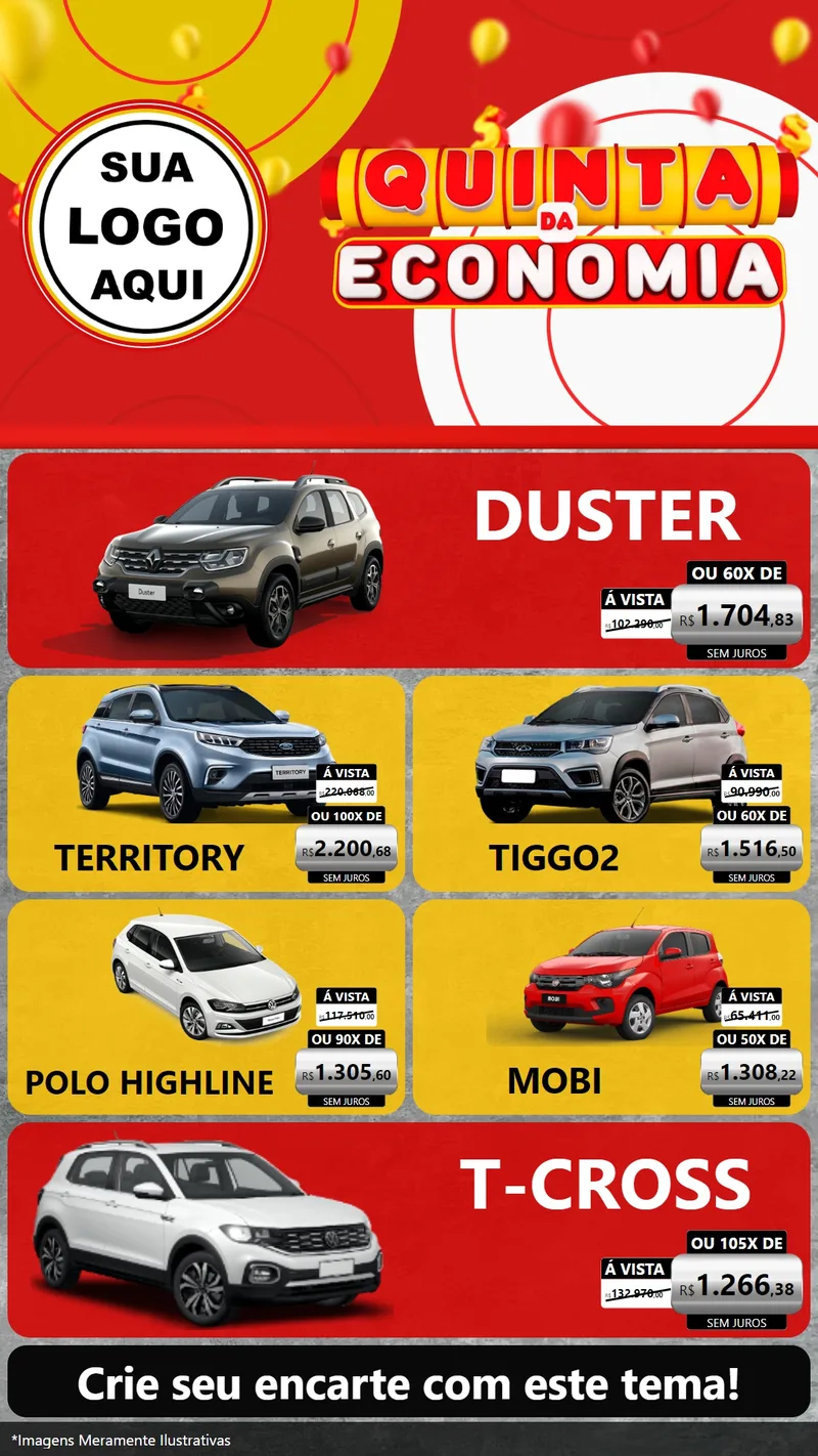 Modelo de TV para TV Vertical com o tema Quinta da Economia para Concessionaria de Carros