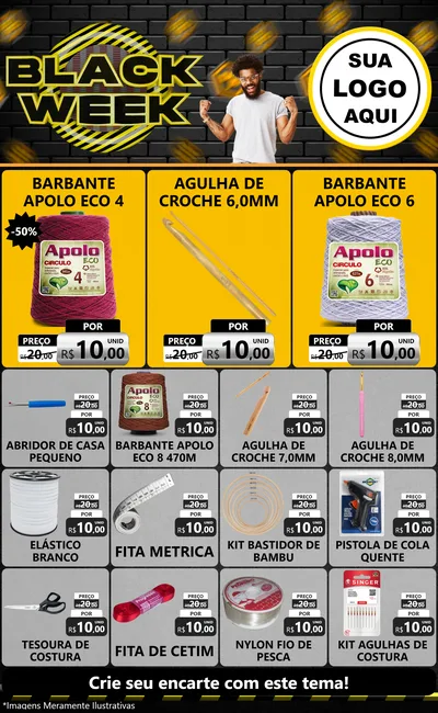 Modelo de Encarte para Encarte Grande com o tema Black Week para Armarinho e Aviamentos