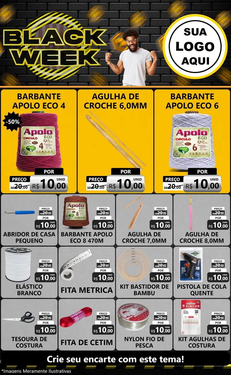Modelo de Encarte para Encarte Grande com o tema Black Week para Armarinho e Aviamentos