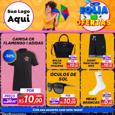 Modelo de Rede Social para Feed Facebook com o tema Folia de Ofertas para Roupas e acessórios