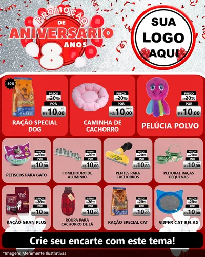 Modelo de Rede Social para Feed Instagram com o tema Promoção de Aniversário - 8 Anos para Pet Shop
