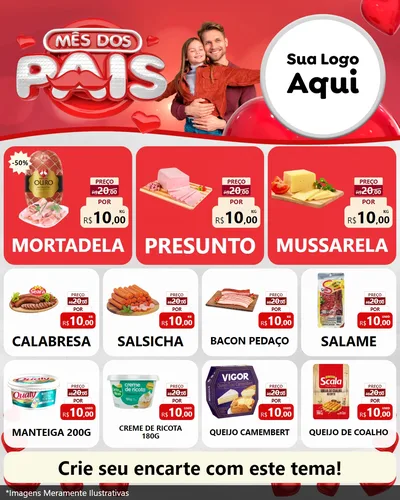 Modelo de Rede Social para Feed Instagram com o tema Mês dos Pais para Frios e Laticínios