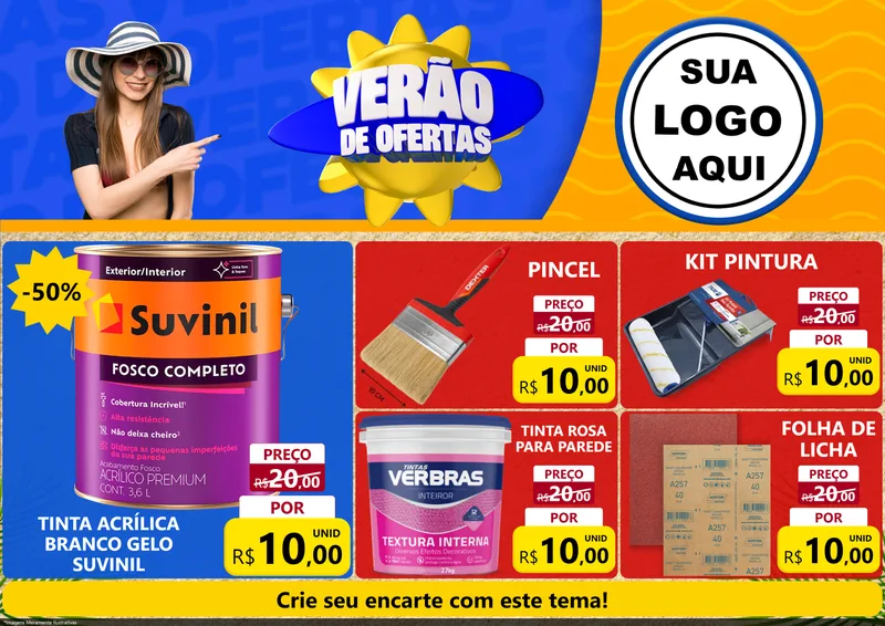 Modelo de Encarte para Encarte A4 Horizontal com o tema Verão de Ofertas para Tintas e Ferramentas