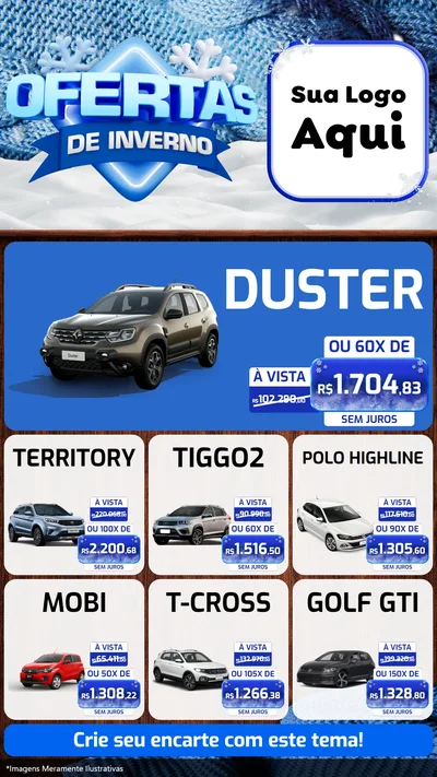 Modelo de Rede Social para Stories com o tema Ofertas de Inverno para Concessionaria de Carros