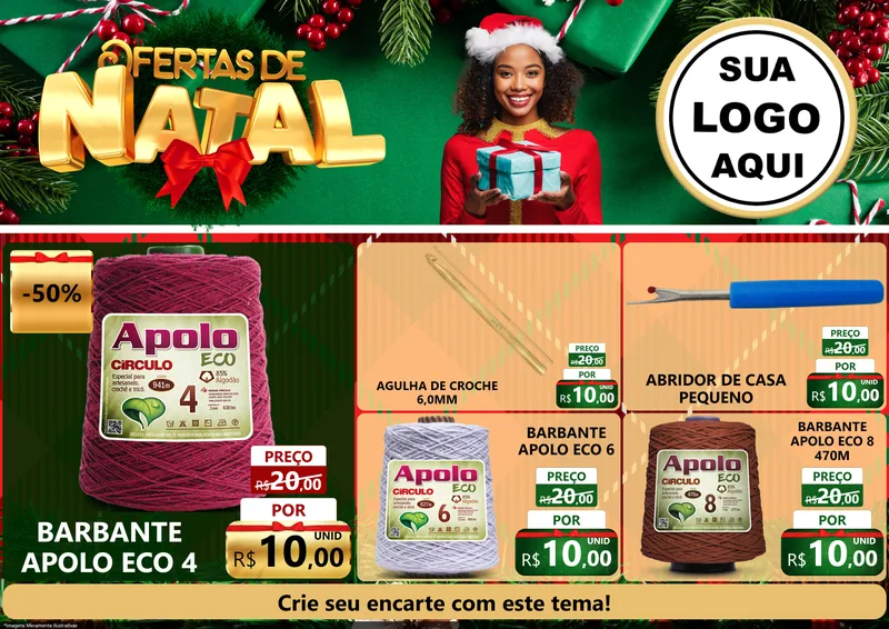 Modelo de Encarte para Encarte A4 Horizontal com o tema Ofertas de Natal para Armarinho e Aviamentos
