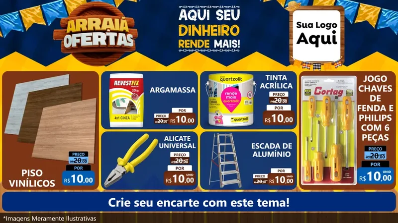 Modelo de TV para TV Horizontal com o tema Arraiá de Ofertas - Junina para Material para Construção