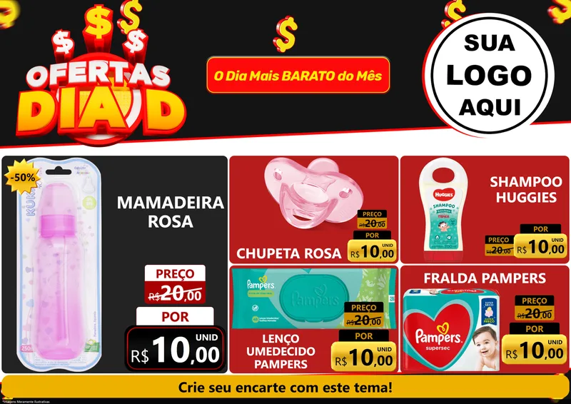 Modelo de Encarte para Encarte A4 Horizontal com o tema Ofertas Dia D para Bebês