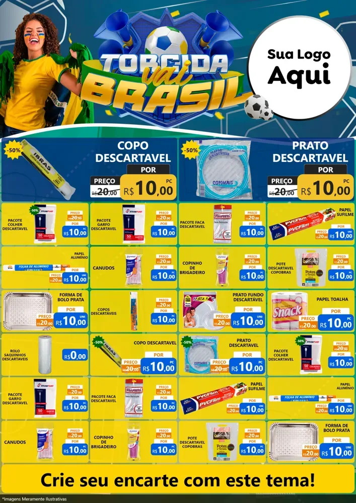 Modelo de Encarte para Encarte A4 Vertical com o tema Torcida Vai Brasil - Copa para Embalagens