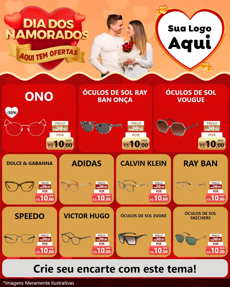 Modelo de Rede Social para Feed Instagram com o tema Dia dos Namorados - Aqui Tem Ofertas para Óticas