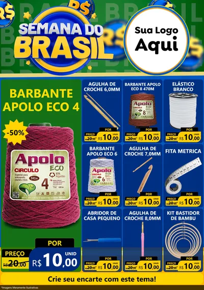 Modelo de Encarte para Encarte A4 Vertical com o tema Semana Do Brasil para Armarinho e Aviamentos