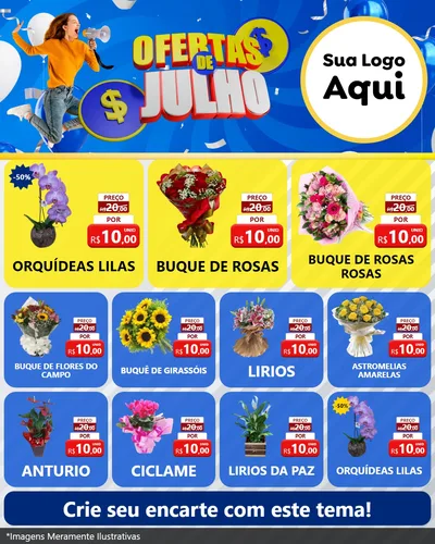 Modelo de Rede Social para Feed Instagram com o tema Ofertas de Julho para Floricultura e jardim
