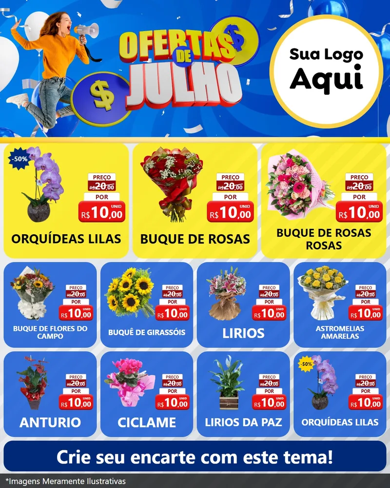 Modelo de Rede Social para Feed Instagram com o tema Ofertas de Julho para Floricultura e jardim