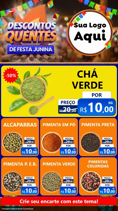 Modelo de Rede Social para Stories com o tema Descontos Quentes de Festa Junina para Produtos Naturais