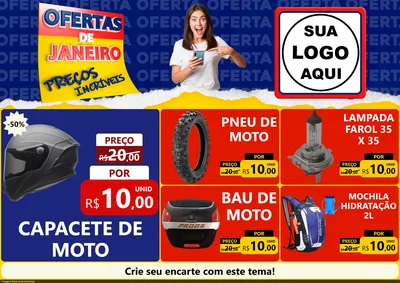 Modelo de Encarte para Encarte A4 Horizontal com o tema Ofertas de Janeiro - Preços Incríveis para Moto peças