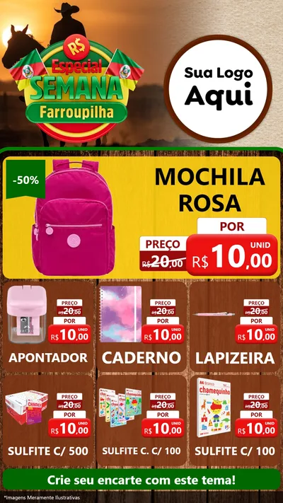 Modelo de Rede Social para Stories com o tema Especial Semana Farroupilha para Papelaria