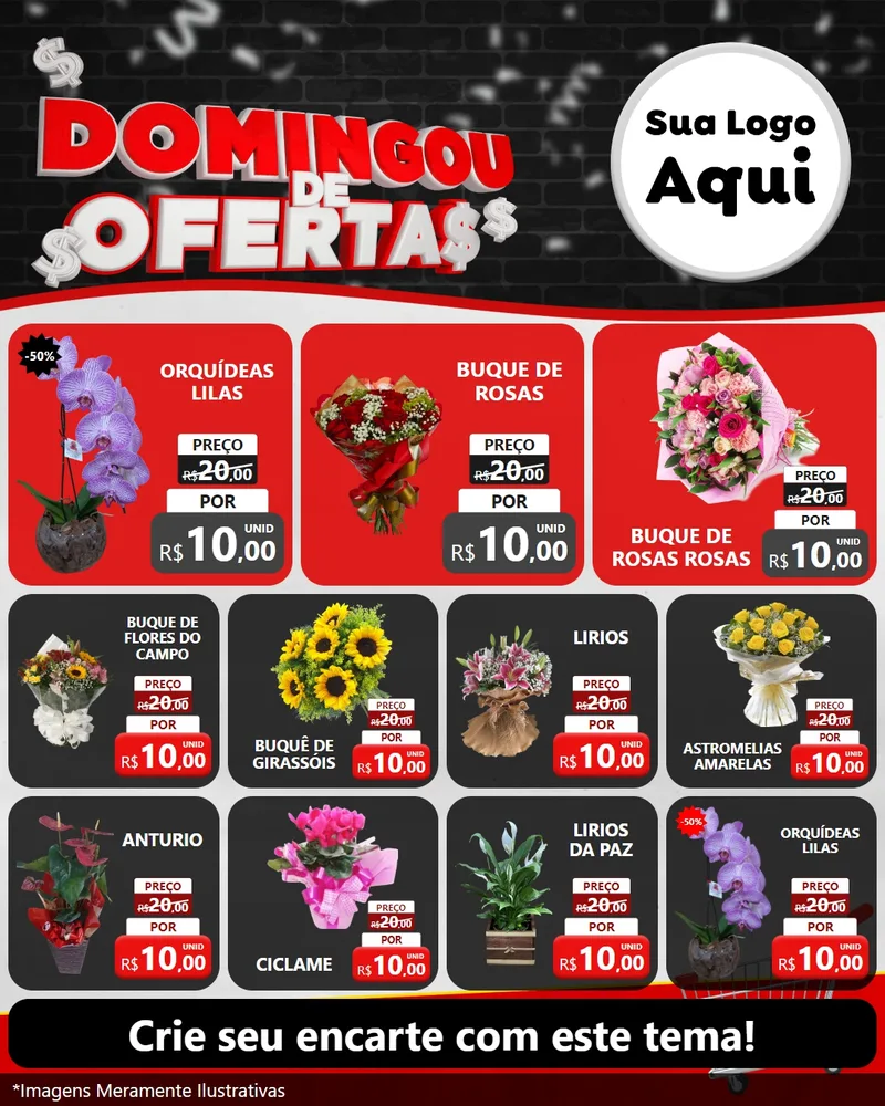 Modelo de Rede Social para Feed Instagram com o tema Domingou de Ofertas para Floricultura e jardim