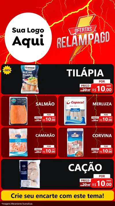 Modelo de TV para TV Vertical com o tema Ofertas Relâmpago para Peixaria