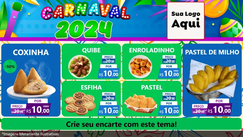 Modelo de TV para TV Horizontal com o tema Carnaval 2027 para Salgadaria