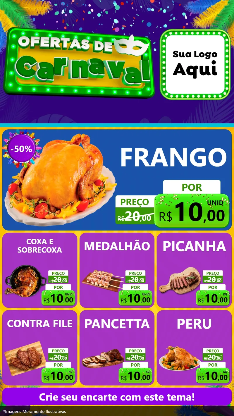Modelo de Rede Social para Stories com o tema Ofertas de Carnaval para Assados