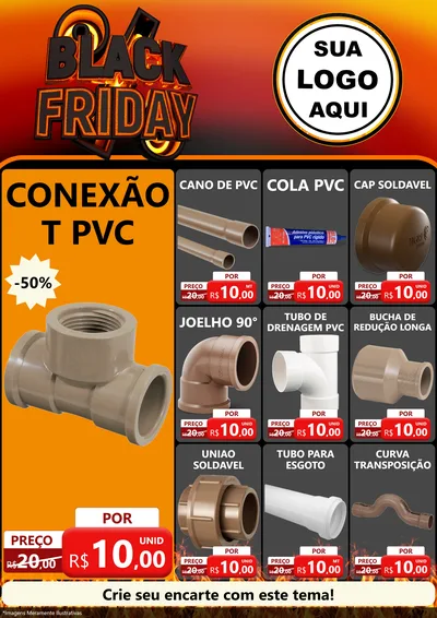Modelo de Encarte para Encarte A4 Vertical com o tema Black Friday para Tubos e conexões