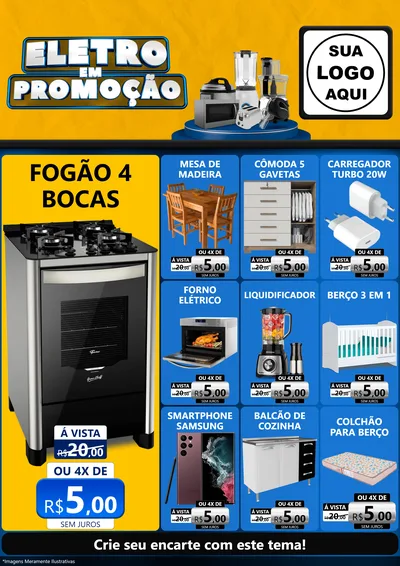 Modelo de Encarte para Encarte A4 Vertical com o tema Eletro em Promoção para Móveis e Eletro