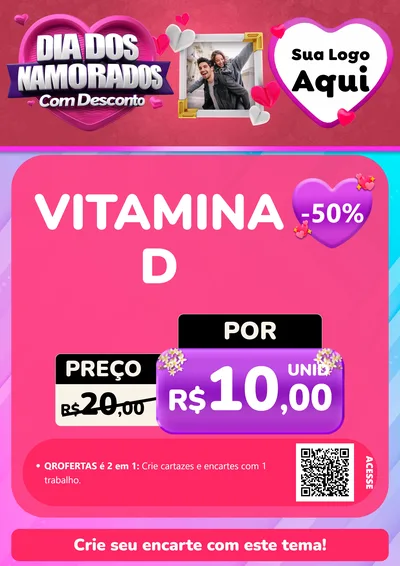 Modelo de Cartaz para Cartaz A4 Vertical com o tema Dia Dos Namorados Com Desconto para Farmácia