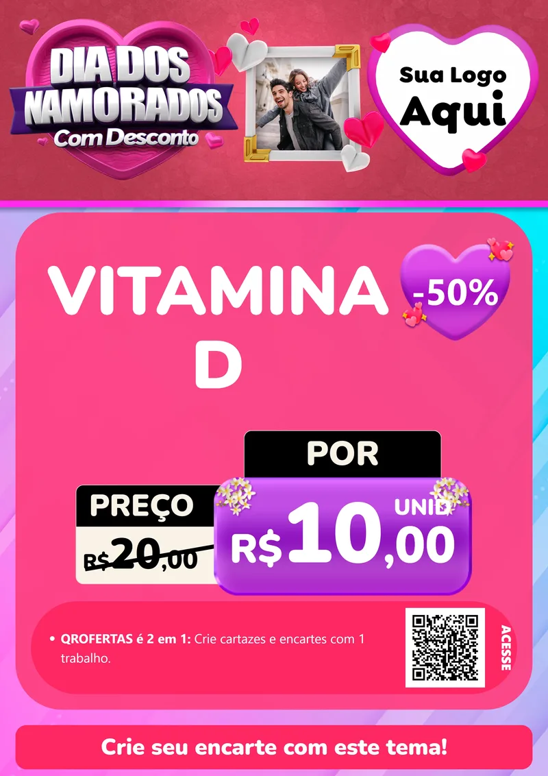 Modelo de Cartaz para Cartaz A4 Vertical com o tema Dia Dos Namorados Com Desconto para Farmácia