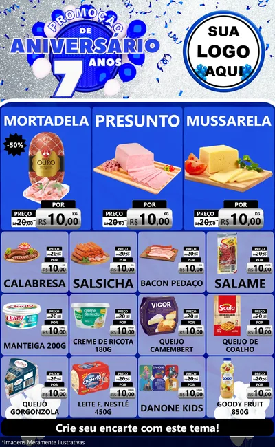 Modelo de Encarte para Encarte Grande com o tema Promoção de Aniversário - 7 Anos para Frios e Laticínios