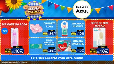 Modelo de TV para TV Horizontal com o tema Arraiá de Ofertas para Bebês