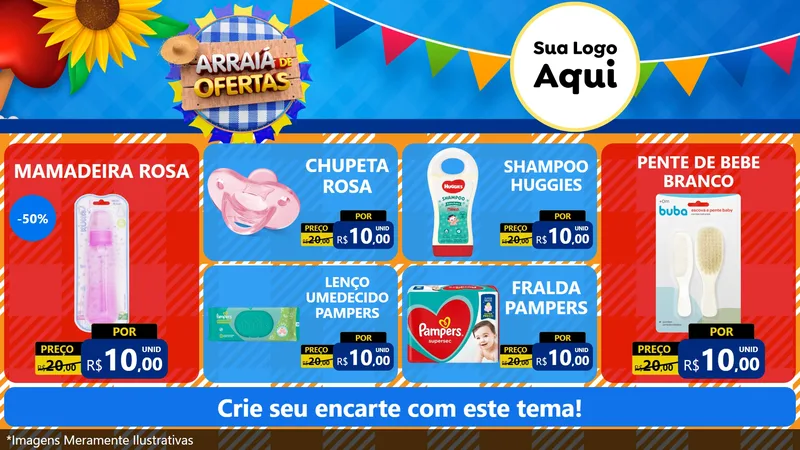 Modelo de TV para TV Horizontal com o tema Arraiá de Ofertas para Bebês