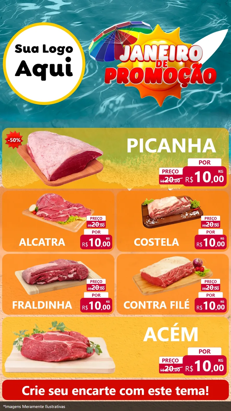Modelo de TV para TV Vertical com o tema Janeiro de Promoção para Açougue