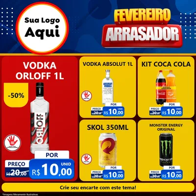 Modelo de Rede Social para Feed Facebook com o tema Fevereiro Arrasador para Distribuidora de bebidas