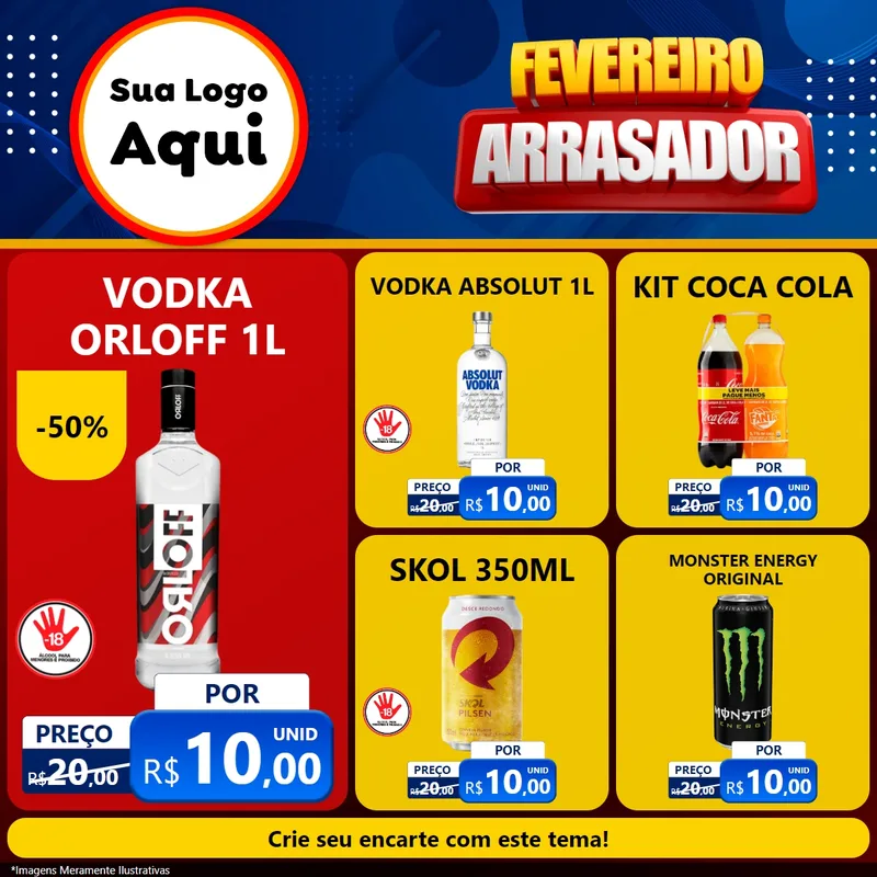 Modelo de Rede Social para Feed Facebook com o tema Fevereiro Arrasador para Distribuidora de bebidas