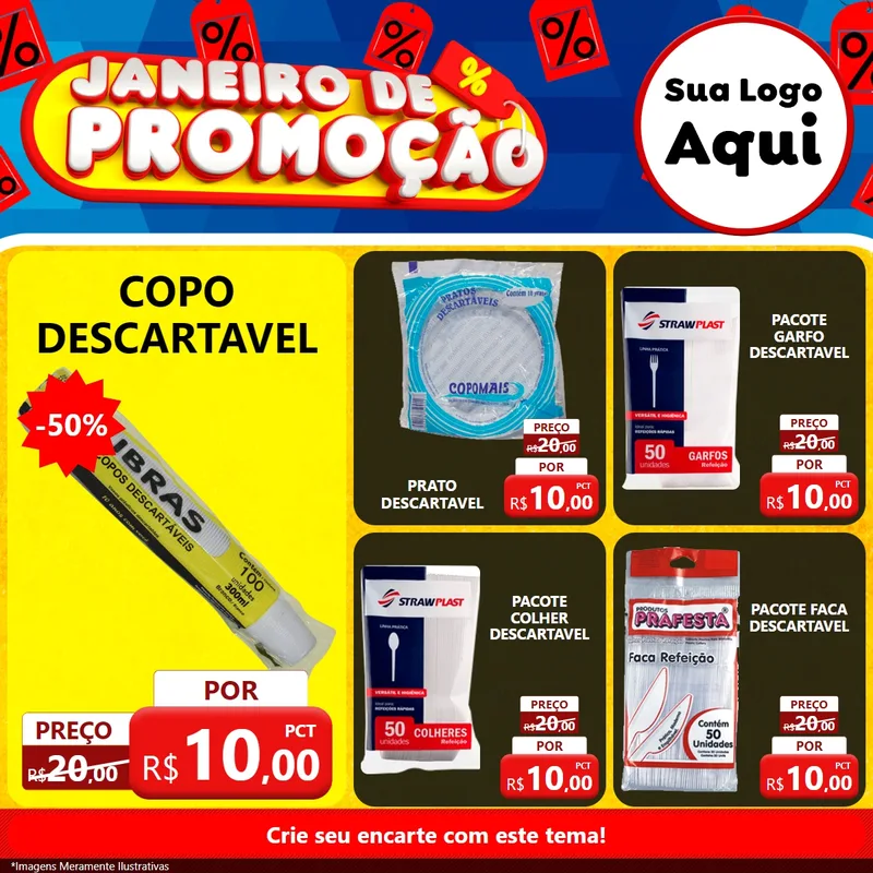 Modelo de Rede Social para Feed Facebook com o tema Janeiro de Promoção para Embalagens