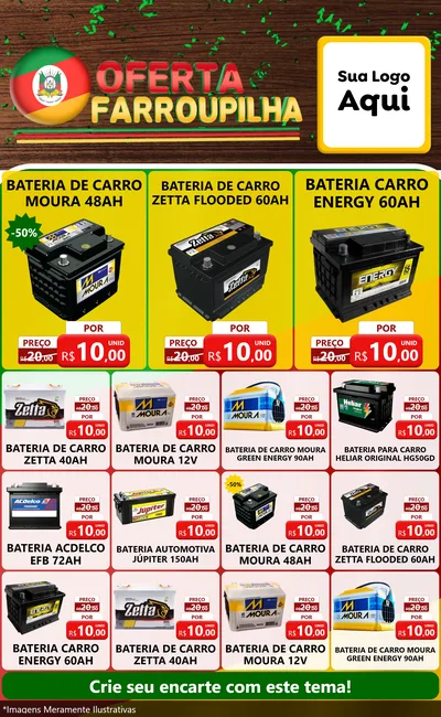 Modelo de Encarte para Encarte Grande com o tema Oferta Farroupilha para Baterias Elétricas