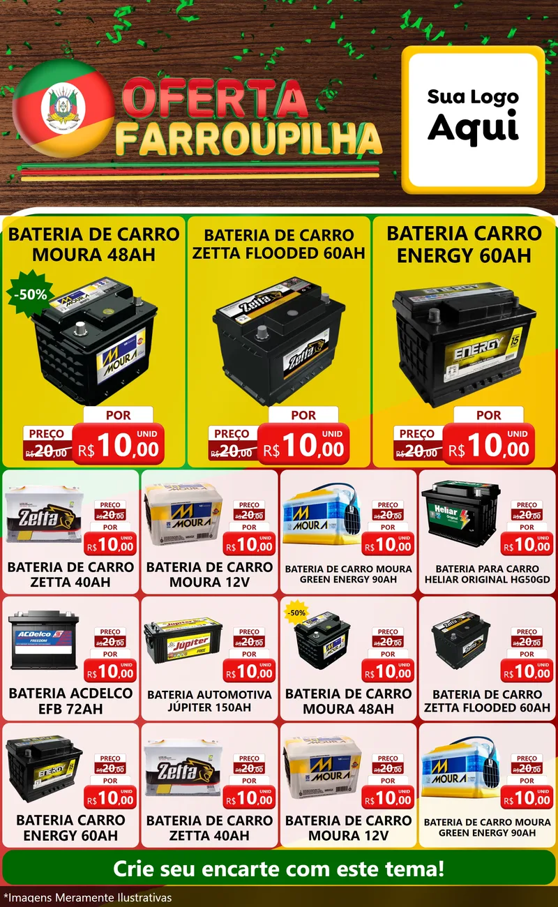 Modelo de Encarte para Encarte Grande com o tema Oferta Farroupilha para Baterias Elétricas