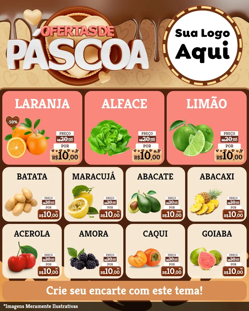 Modelo de Rede Social para Feed Instagram com o tema Ofertas de Páscoa para Hortifrúti