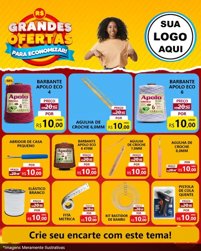 Modelo de Rede Social para Feed Instagram com o tema Grandes Ofertas Para Economizar! para Armarinho e Aviamentos