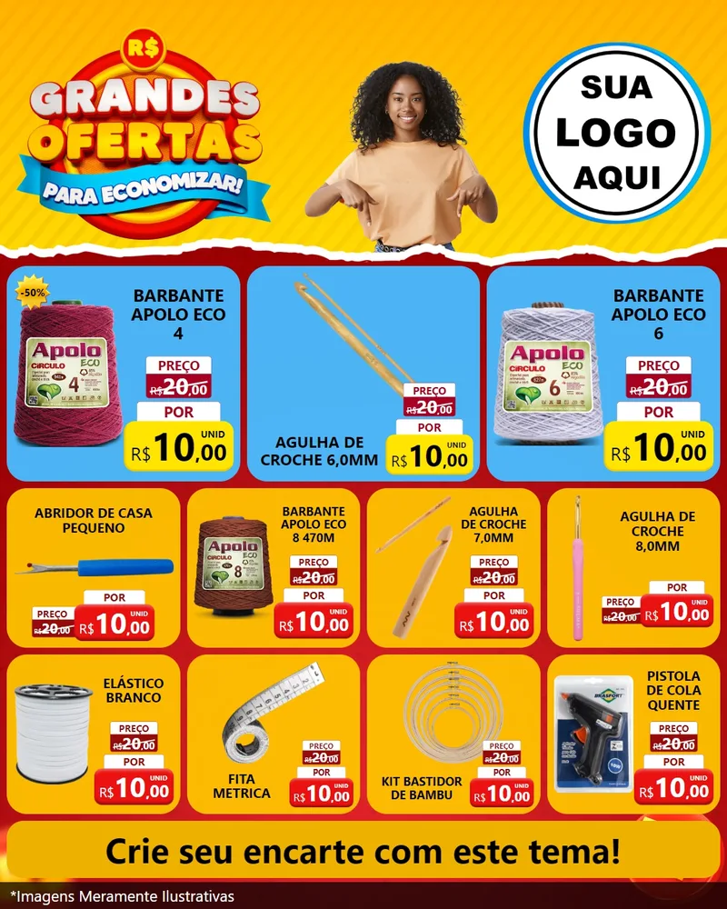 Modelo de Rede Social para Feed Instagram com o tema Grandes Ofertas Para Economizar! para Armarinho e Aviamentos