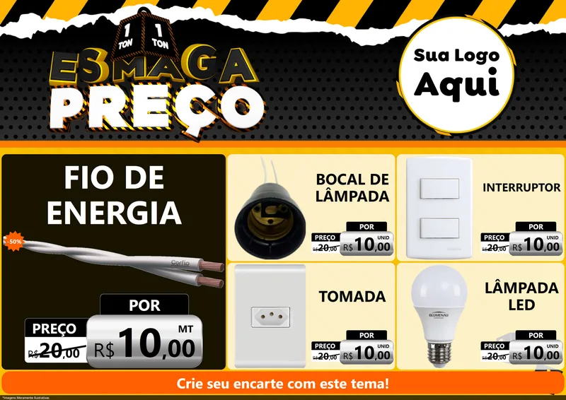 Modelo de Encarte para Encarte A4 Horizontal com o tema Esmaga Preço para Materiais Elétricos